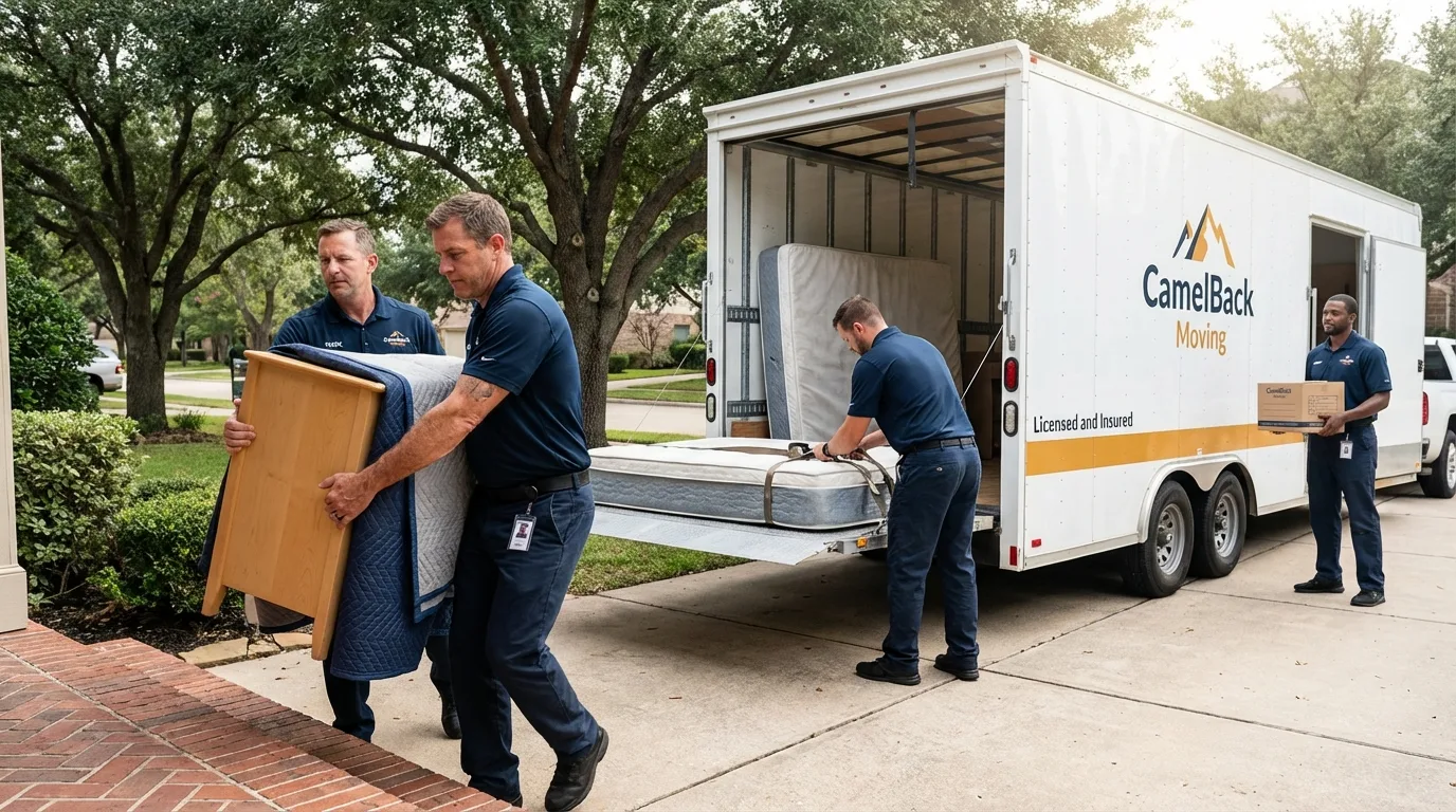 Crew loading residential truck for cross-state move from Saint Peters, MO