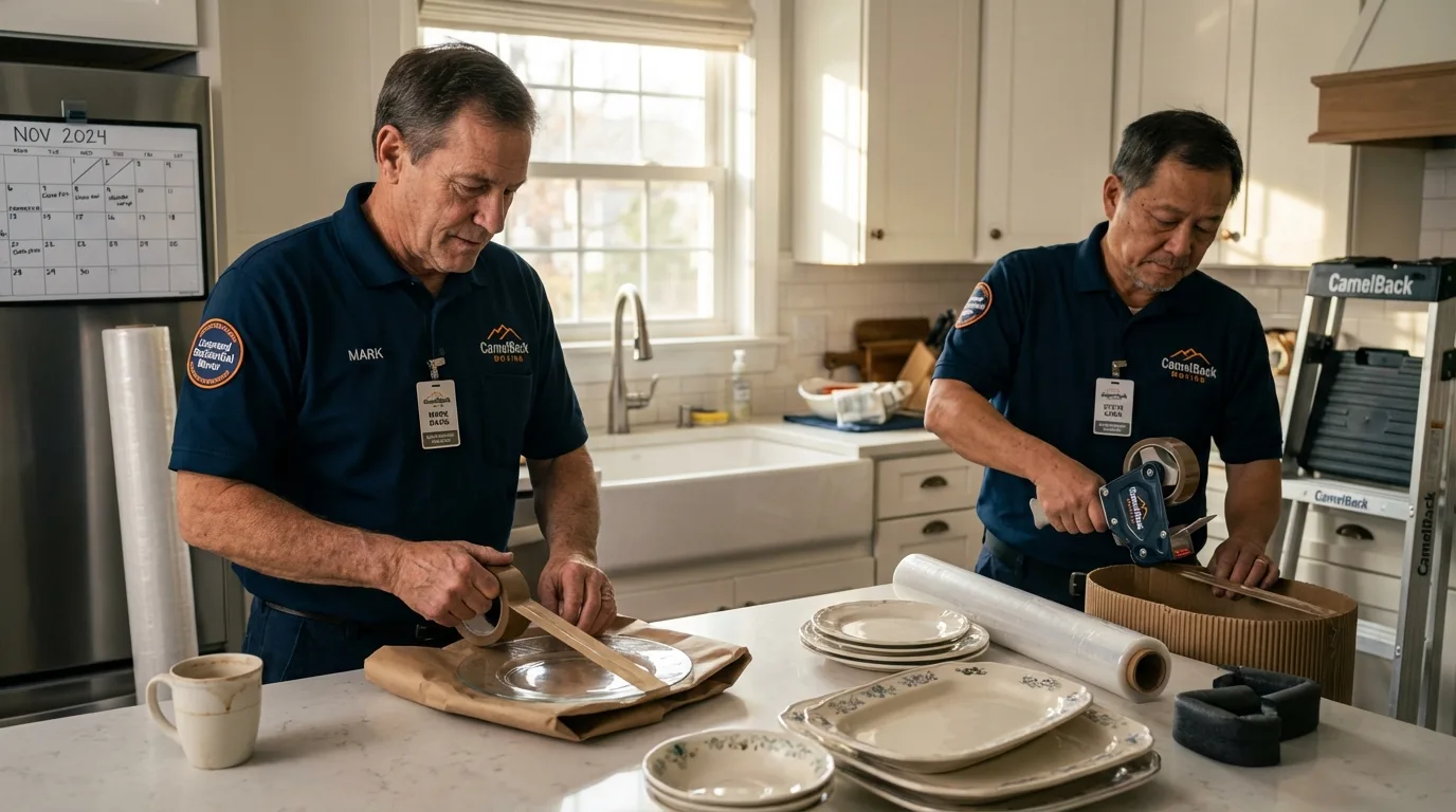 Professional crew packing kitchen dishware in Saint Peters, MO